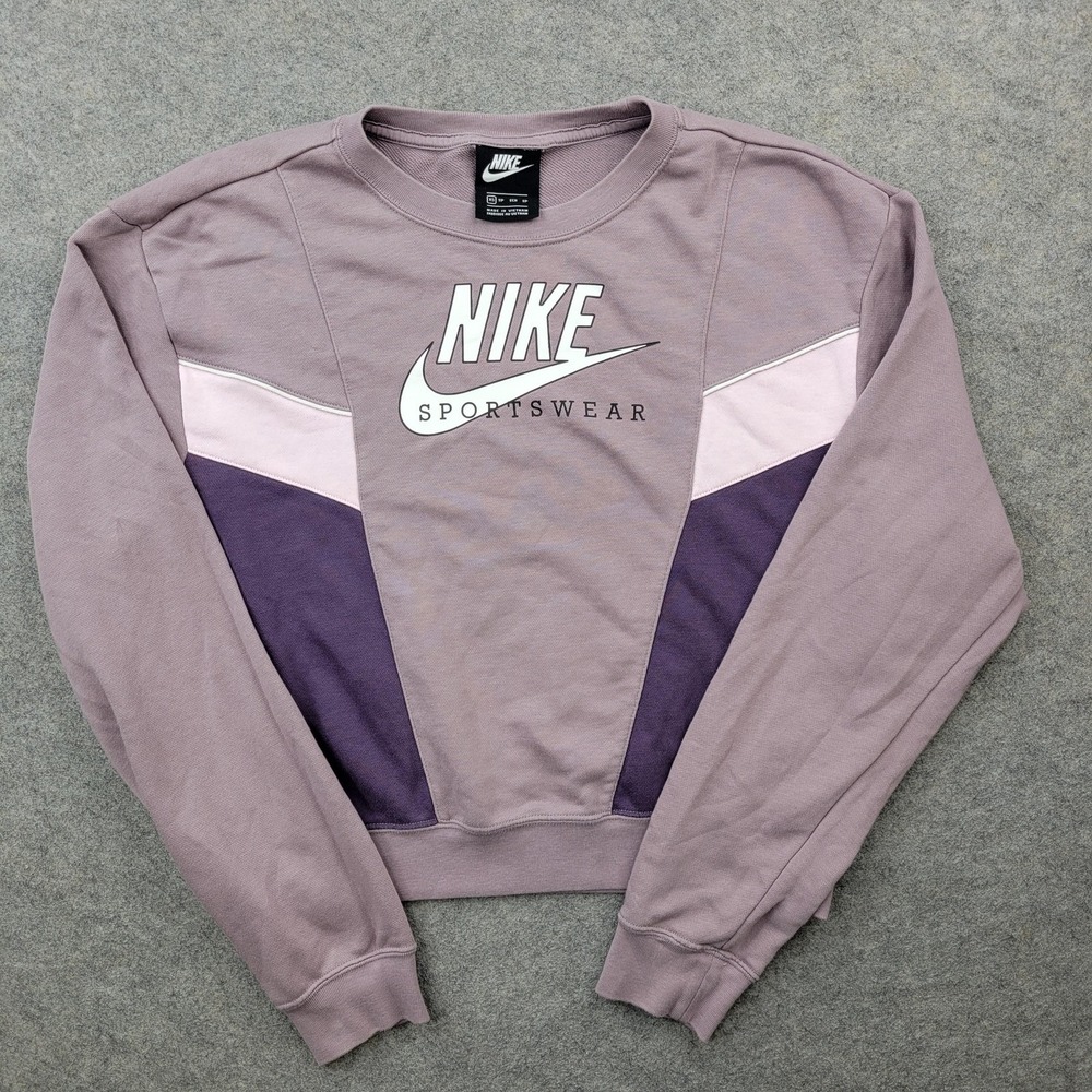 Nike Sweatshirt Womens XS Purple Colorblock Sportswear Graphic‎ Fleece Pullover